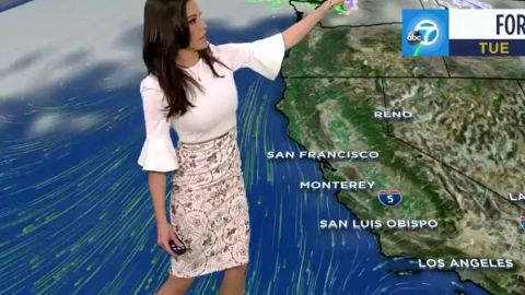 La meteoróloga Leslie Lopez durante una emisión al aire de abc News | Twitter