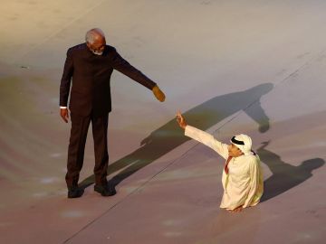 Morgan Freeman en el Mundial de Qatar 2022 | (Photo by Elsa/Getty Images)