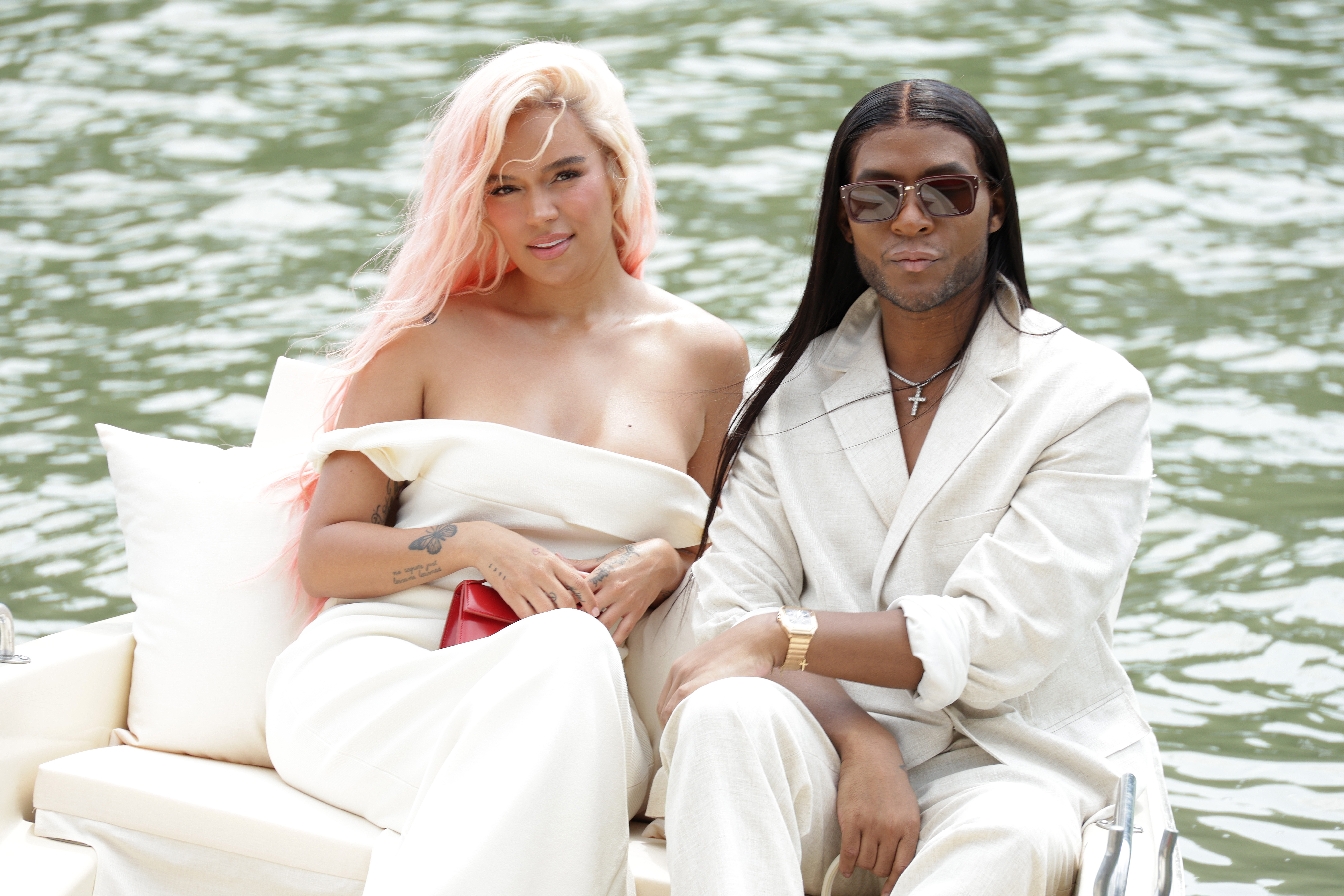 VERSAILLES, FRANCE - JUNE 26: Karol G and Law Roach attend the "Le Chouchou" Jacquemus' Fashion Show at Chateau de Versailles on June 26, 2023 in Versailles, France. (Photo by Pascal Le Segretain/Getty Images)