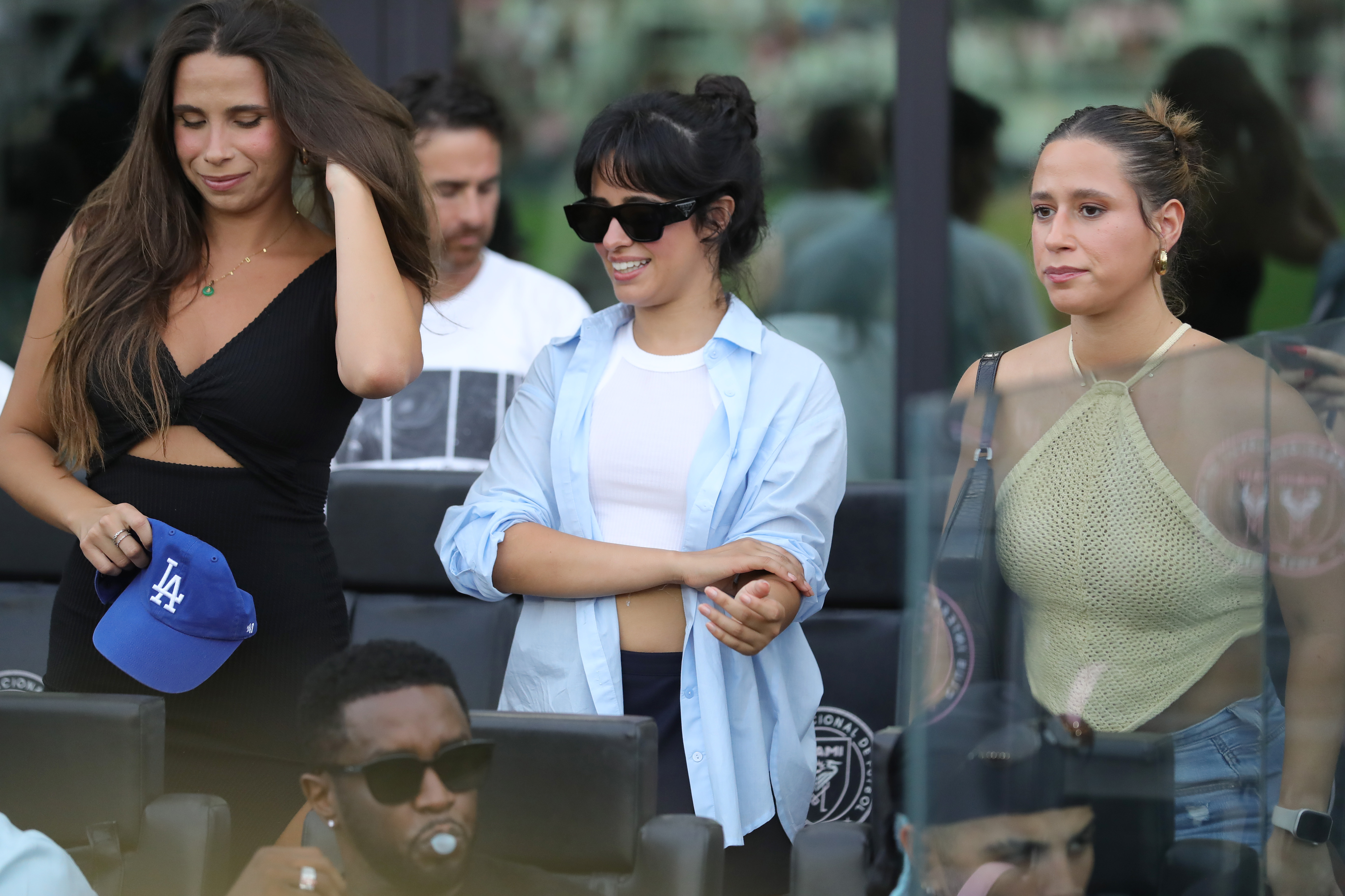 FORT LAUDERDALE, FLORIDA - JULY 25: (C) Singer Camila Cabello reacts prior to the Leagues Cup 2023 match between Inter Miami CF and Atlanta United at DRV PNK Stadium on July 25, 2023 in Fort Lauderdale, Florida. (Photo by Megan Briggs/Getty Images)