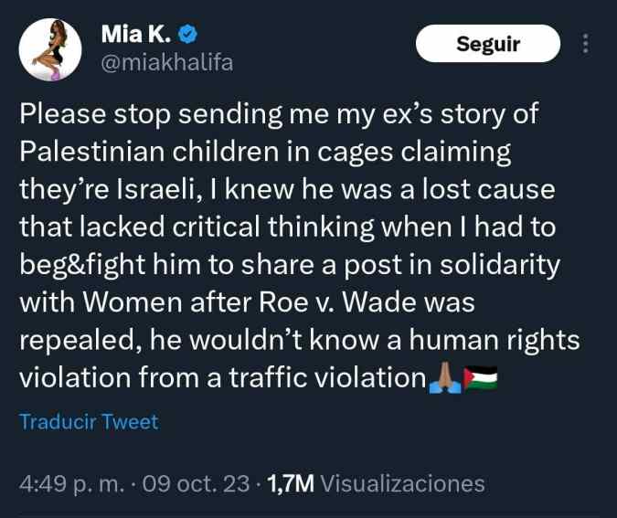Mia Khalifa expresó su rechazo por un post de Jhay Cortez
