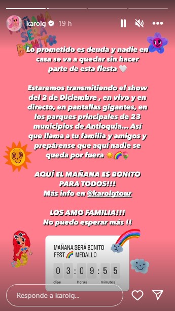 Karol G iniciará en Medellín su 'Mañana será Bonito Fest'.