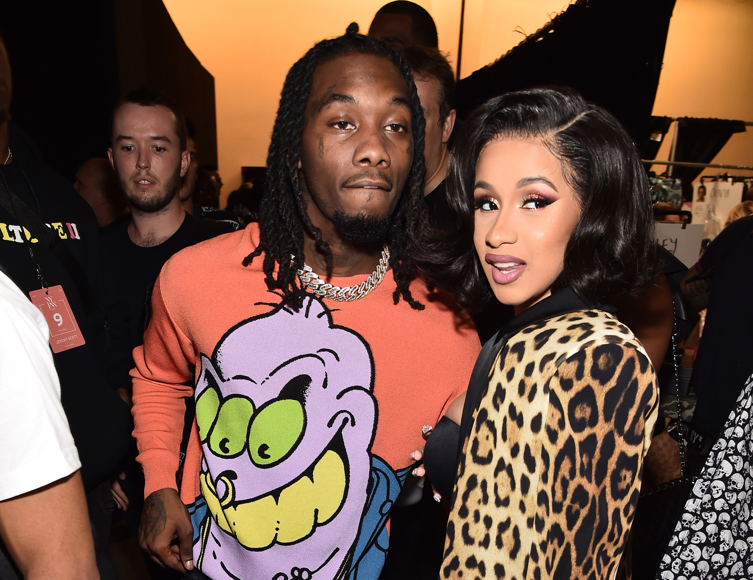 NEW YORK, NY - SEPTEMBER 06:  Offset and Cardi B pose backstage at the Jeremy Scott show during New York Fashion Week: The Shows at Gallery I at Spring Studios on September 6, 2018 in New York City.  (Photo by Theo Wargo/Getty Images for NYFW: The Shows)