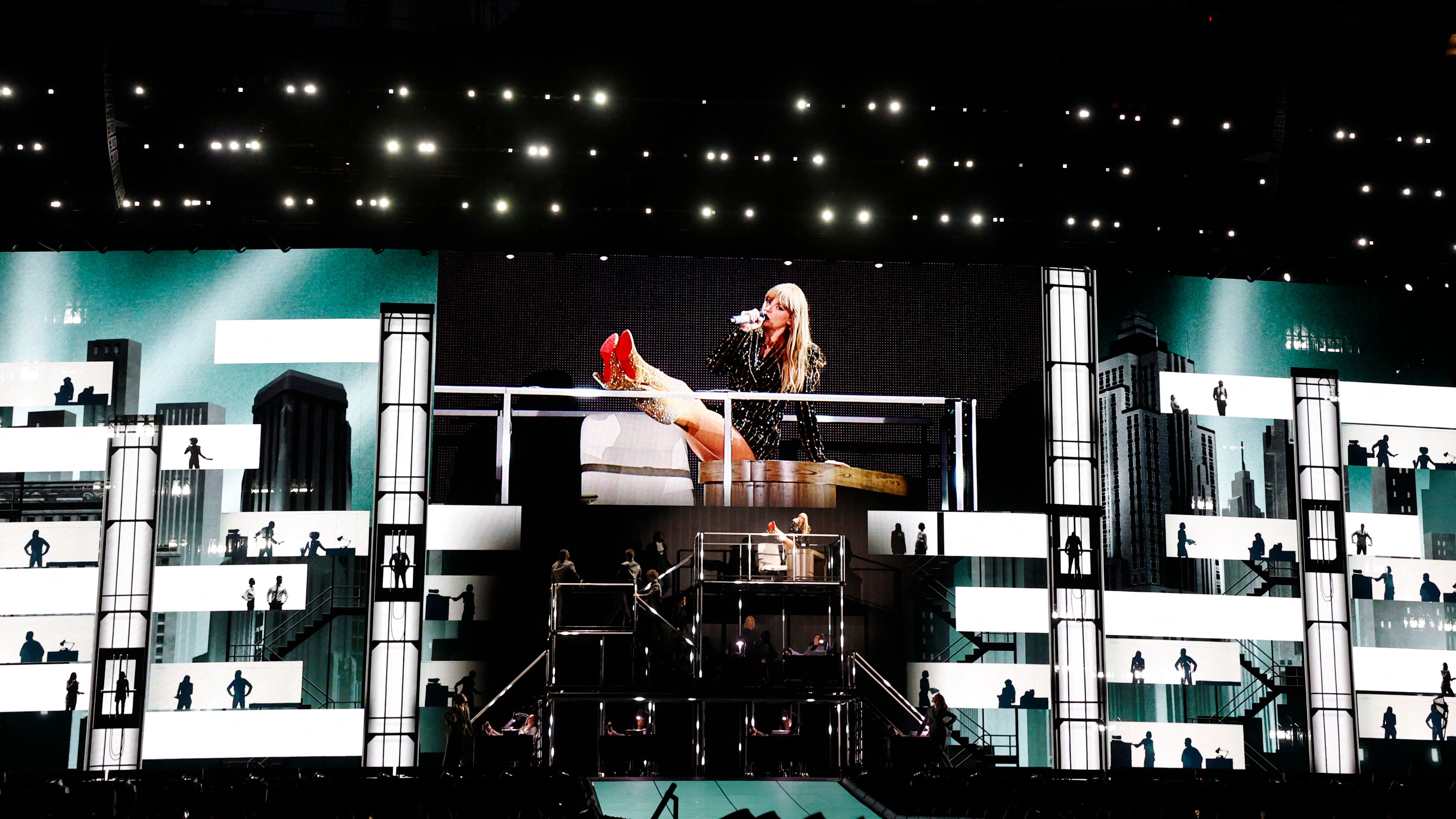 US singer-songwriter Taylor Swift performs during her Eras Tour at Sofi stadium in Inglewood, California, August 7, 2023. (Photo by Michael Tran / AFP) / RESTRICTED TO EDITORIAL USE (Photo by MICHAEL TRAN/AFP via Getty Images)