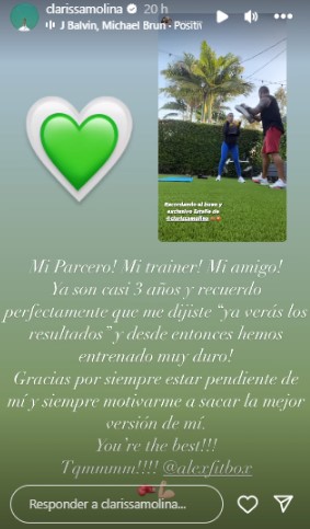 Post de Clarissa Molina a su entrenador.