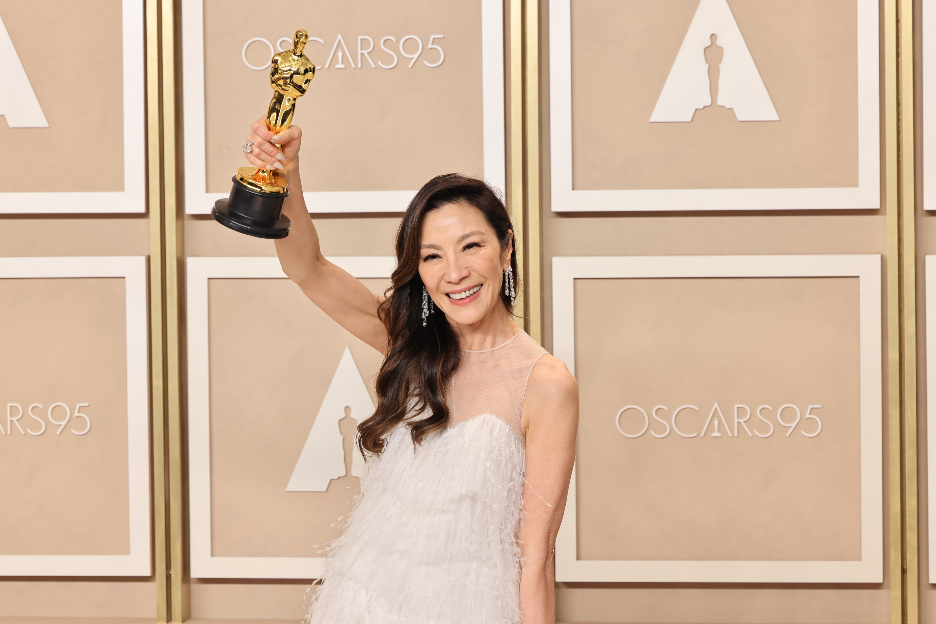 HOLLYWOOD, CALIFORNIA - MARCH 12: Michelle Yeoh, winner of the Best Actress in a Leading Role award for ‘Everything Everywhere All at Once’, poses in the press room during the 95th Annual Academy Awards at Ovation Hollywood on March 12, 2023 in Hollywood, California. (Photo by Rodin Eckenroth/Getty Images)