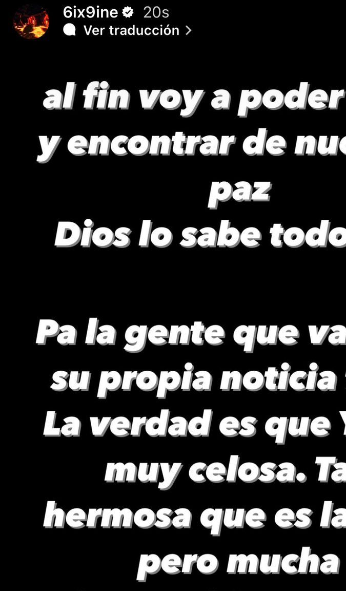 Publicación de Tekashi en sus historias de Instagram