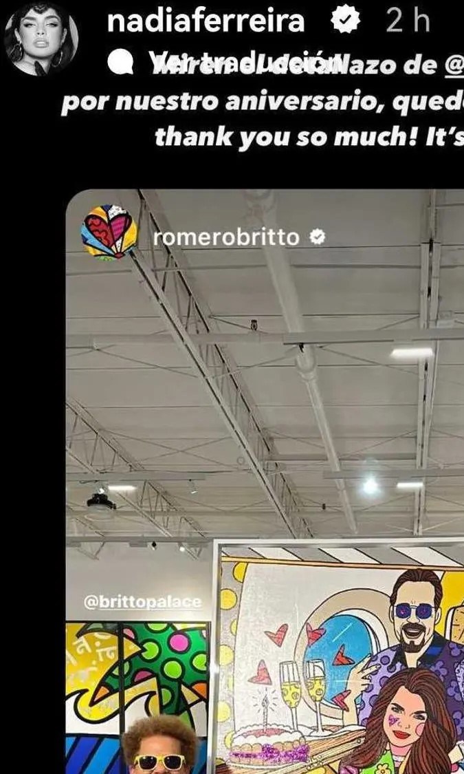 Regalo por el primer aniversario de casados de Nadia Ferreira y Marc Anthony. Foto de Instagram: @nadiaferreira