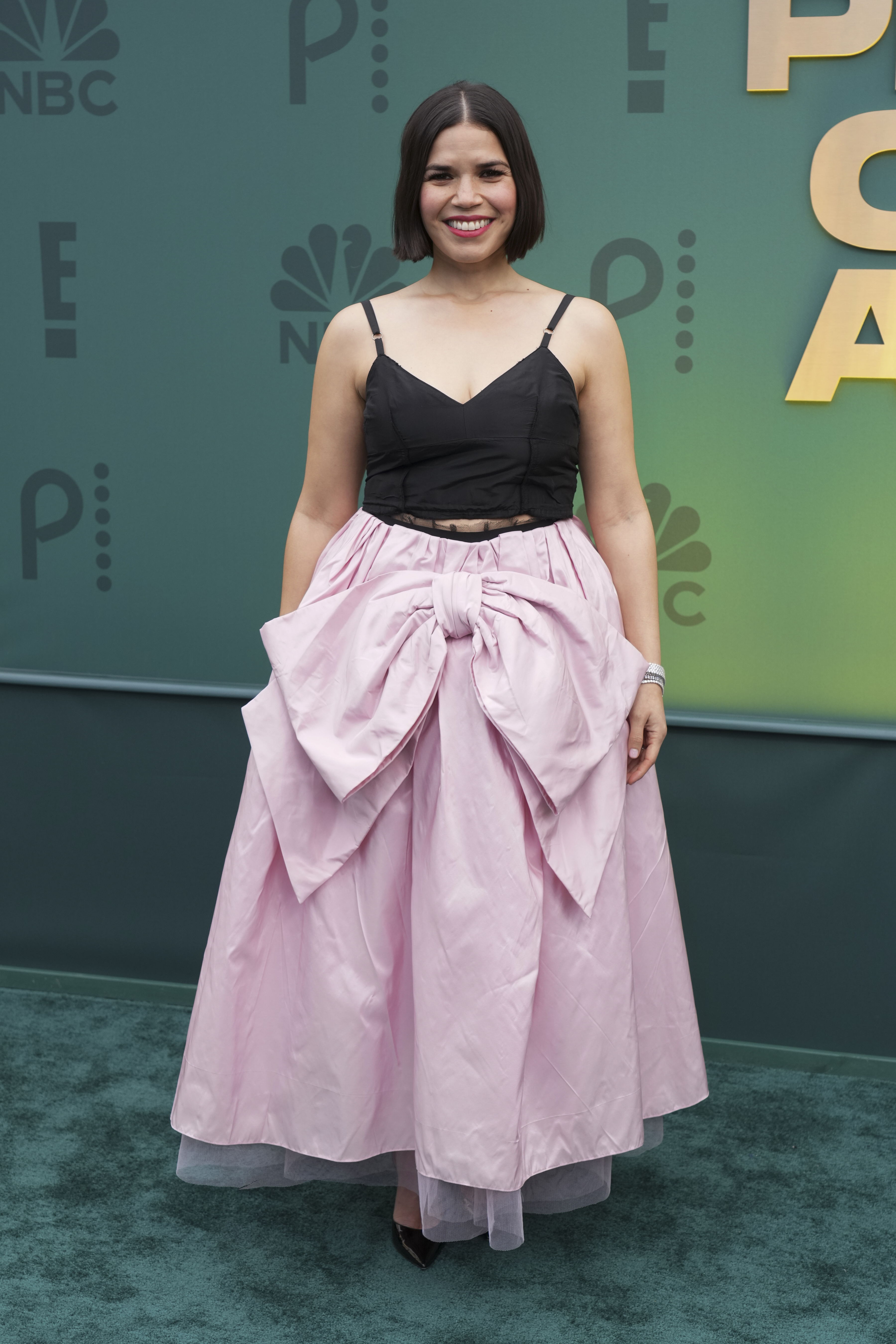 America Ferrera arrives at the People's Choice Awards on Sunday, Feb. 18, 2024, at the Barker Hangar in Santa Monica, Calif. (Photo by Jordan Strauss/Invision/AP)