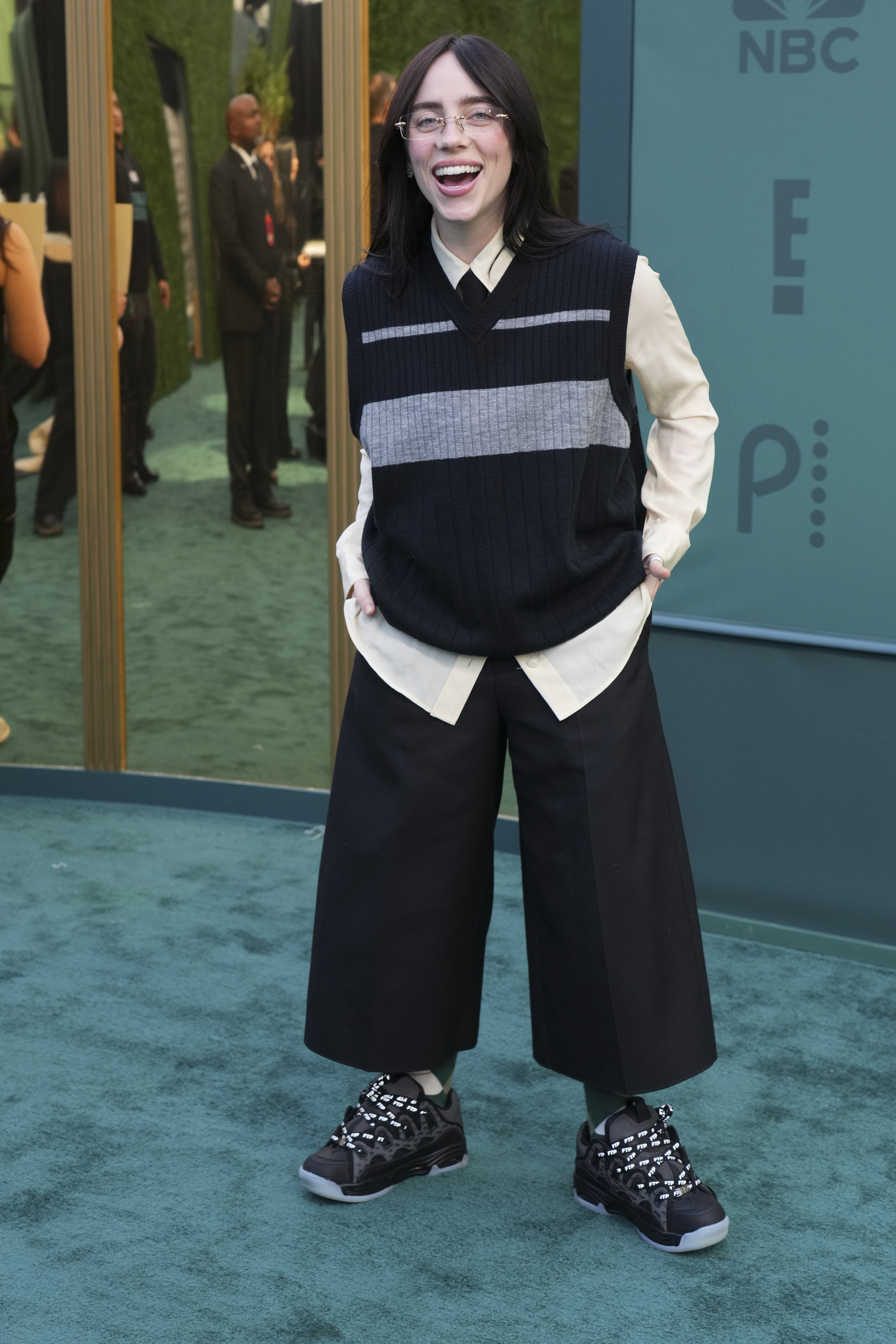 Billie Eilish arrives at the People's Choice Awards on Sunday, Feb. 18, 2024, at the Barker Hangar in Santa Monica, Calif. (Photo by Jordan Strauss/Invision/AP)