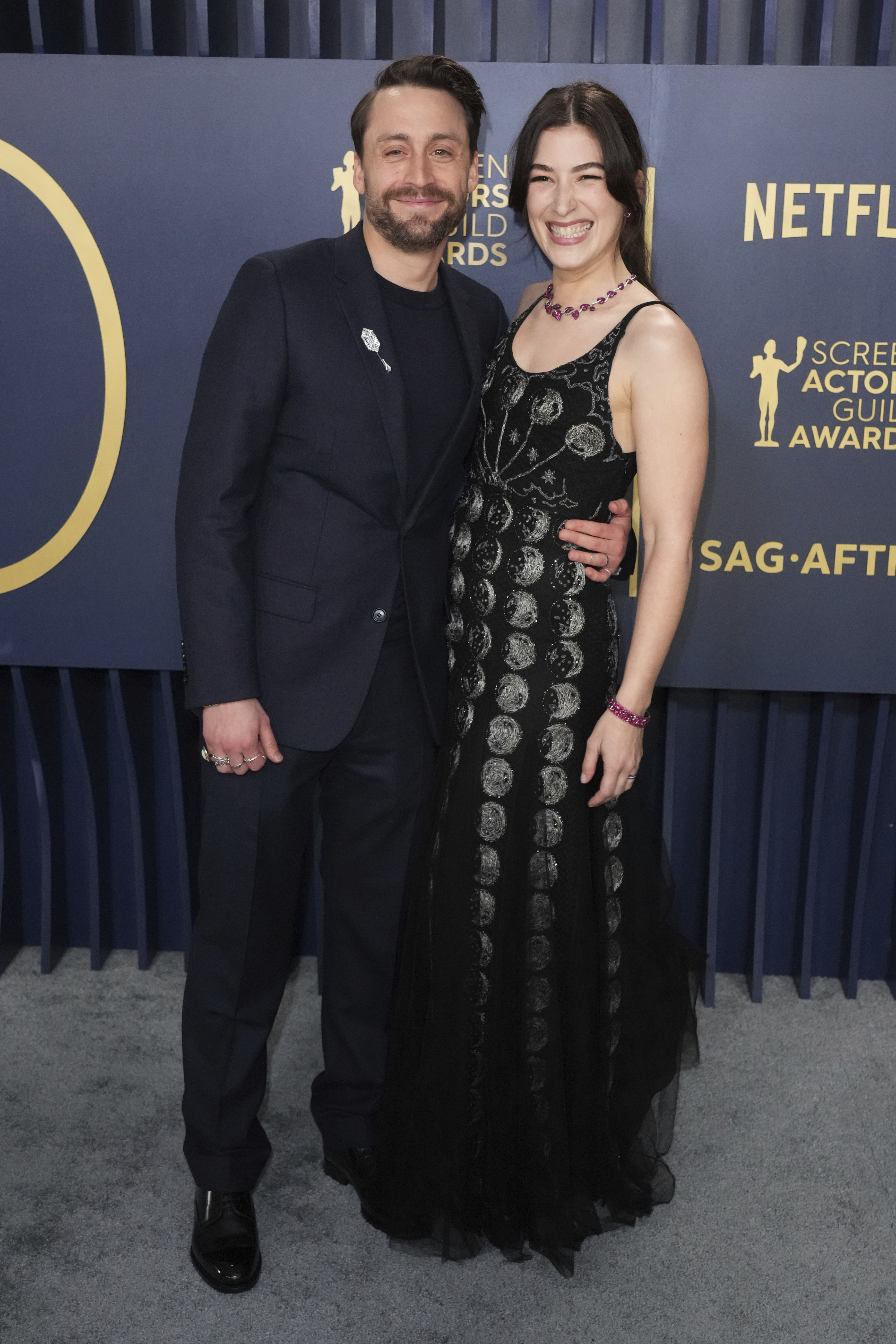 Kieran Culkin, left, and Jazz Charton arrive at the 30th annual Screen Actors Guild Awards on Saturday, Feb. 24, 2024, at the Shrine Auditorium in Los Angeles. (Photo by Jordan Strauss/Invision/AP)