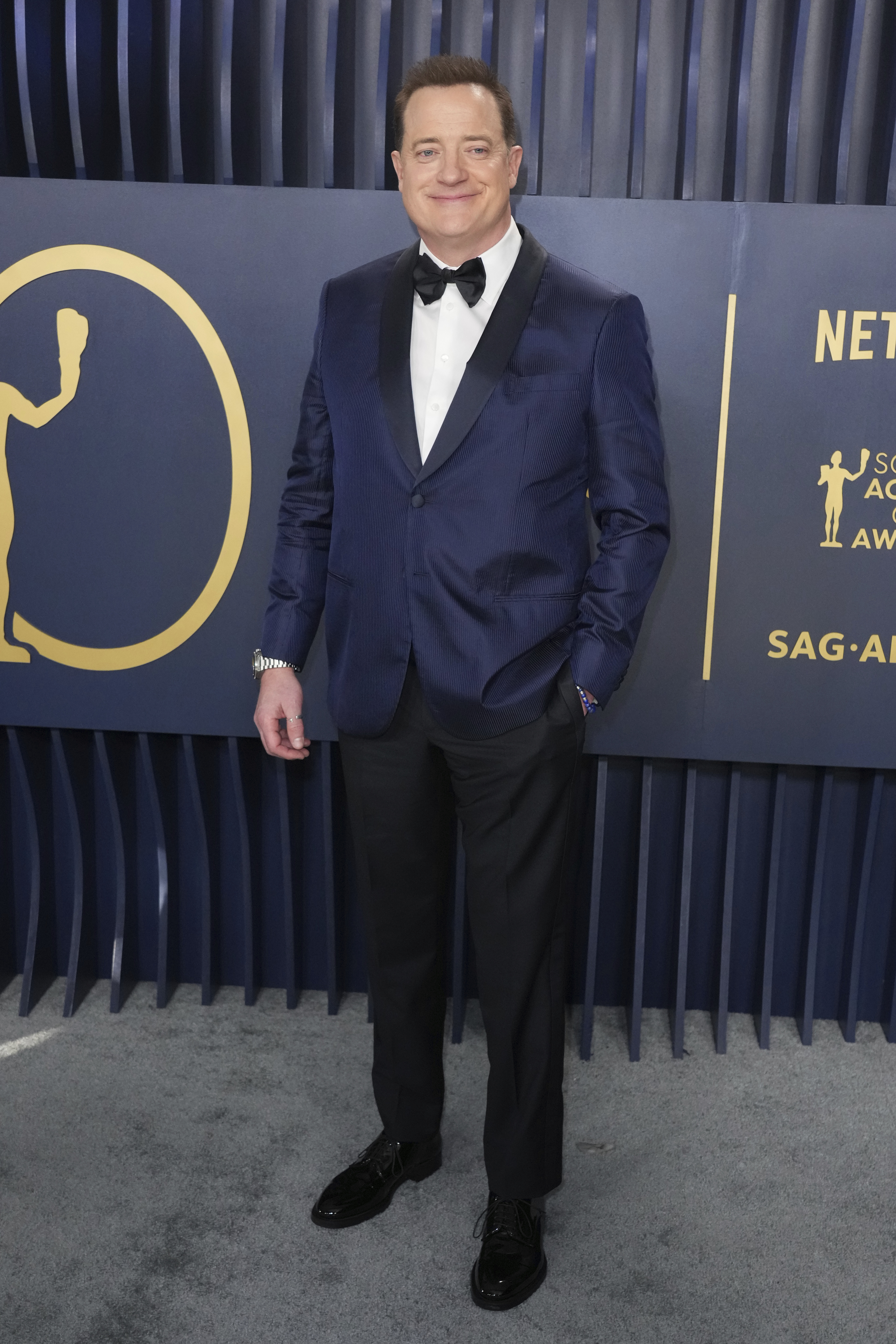 Brendan Fraser arrives at the 30th annual Screen Actors Guild Awards on Saturday, Feb. 24, 2024, at the Shrine Auditorium in Los Angeles. (Photo by Jordan Strauss/Invision/AP)