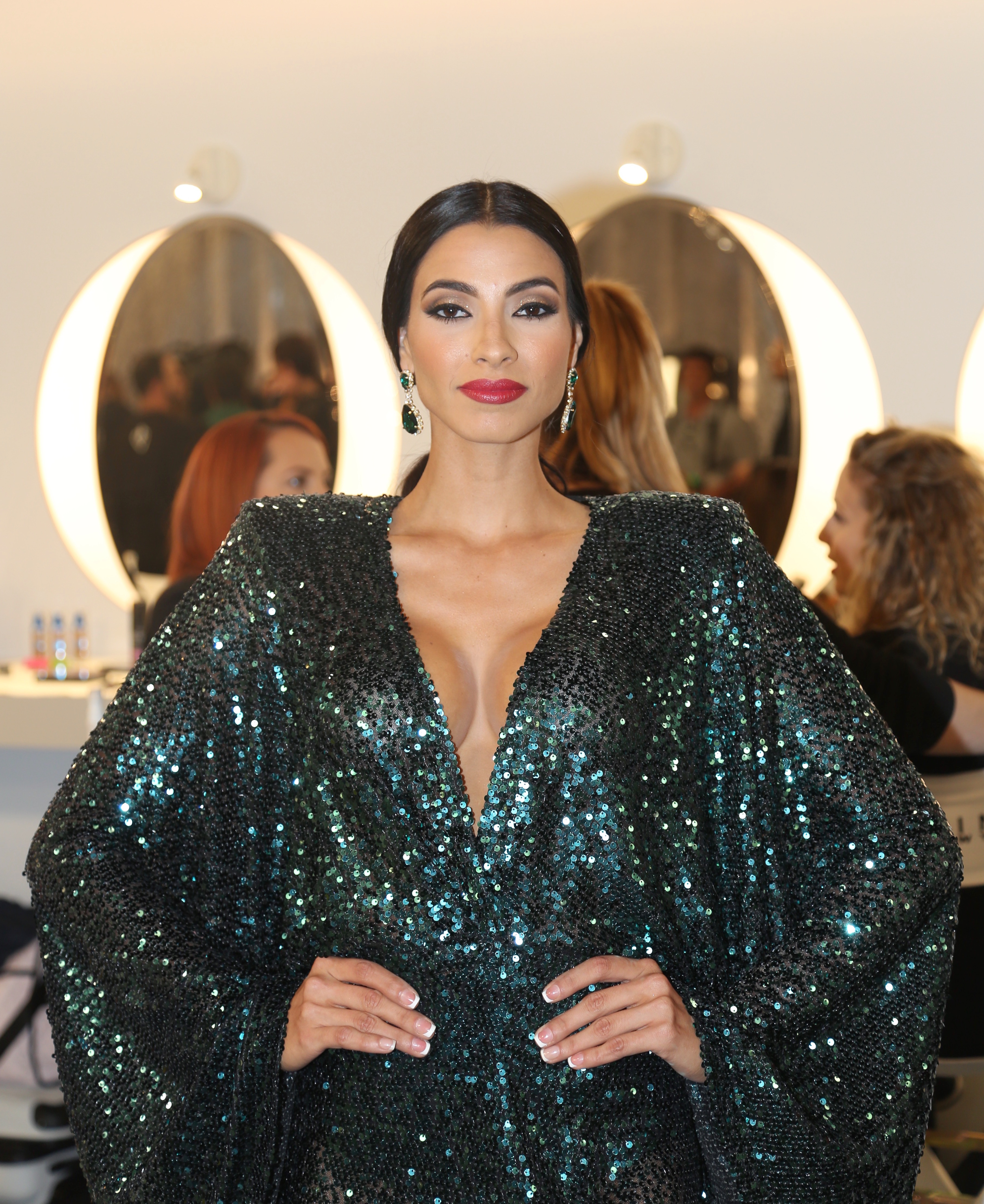 Patricia Corcino en vestido de gala del diseñador Michel Costelo en la prueba de esta semana de "Nuestra Belleza Latina VIP"/Miami, 27 de marzo 2016. KWs: