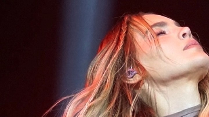 Belinda interpreta algunos de sus éxitos en un concierto celebrado en la Arena Ciudad de México y organizado por Radio Disney/México, 1 de julio 2023.