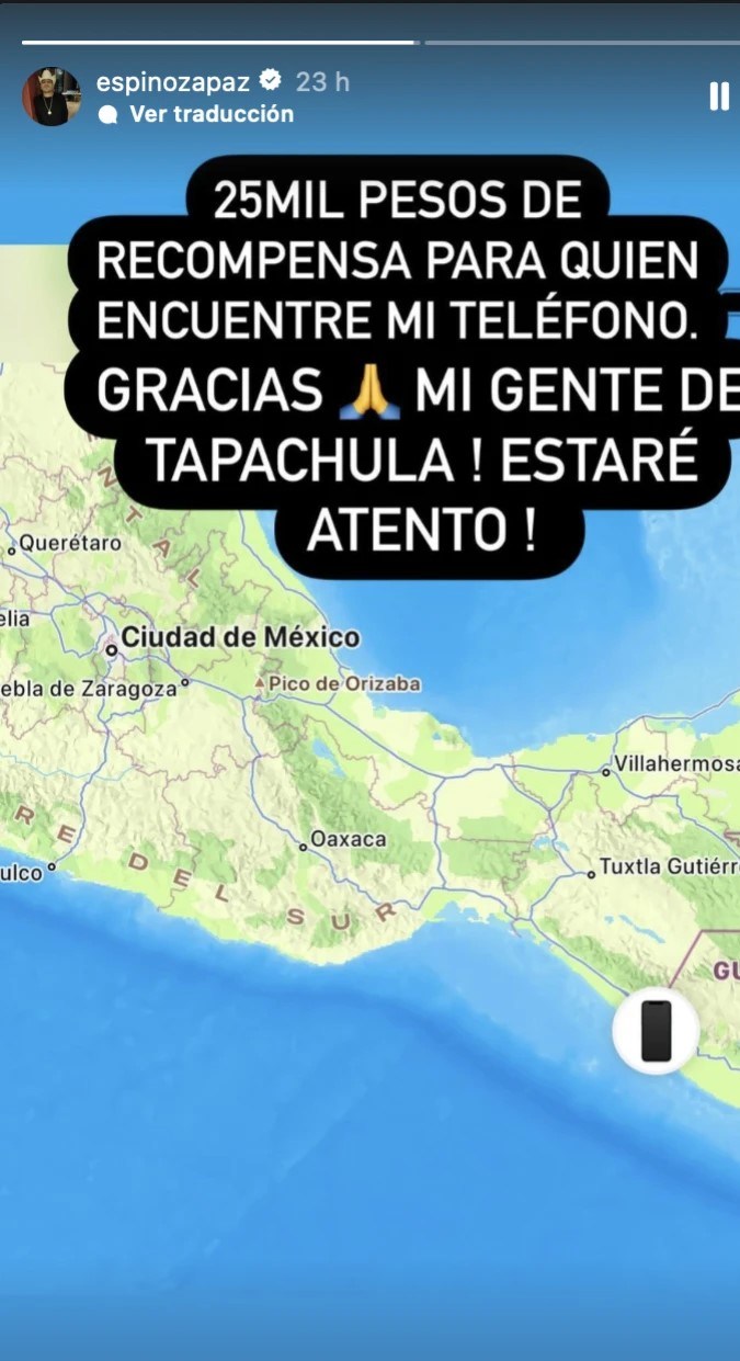 Espinoza Paz ofrece recompensa por su celular.