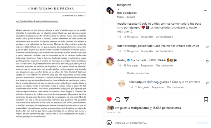 Comentarios de Frida Sofía en el post de Thalí.