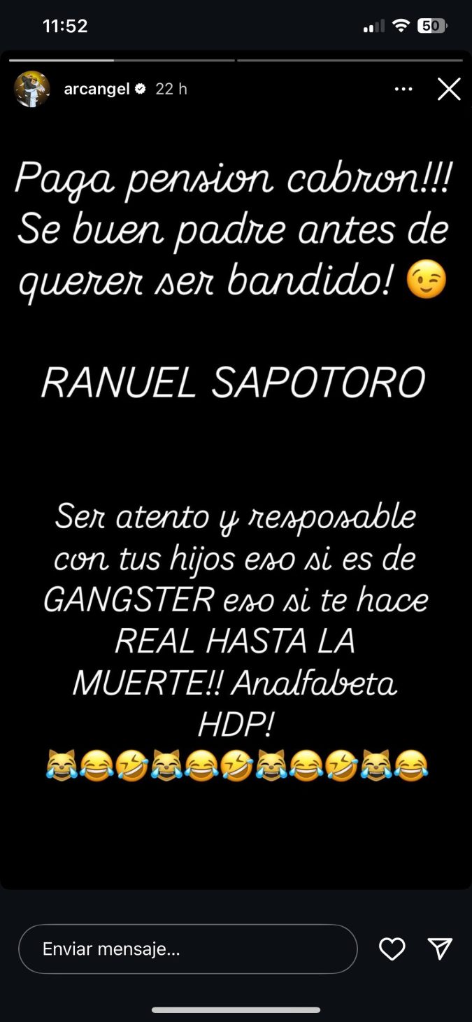 Captura de pantalla de una historia subida en el Instagram oficial de Arcángel.