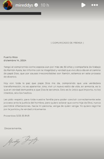 Comunicado de Mireddys González.