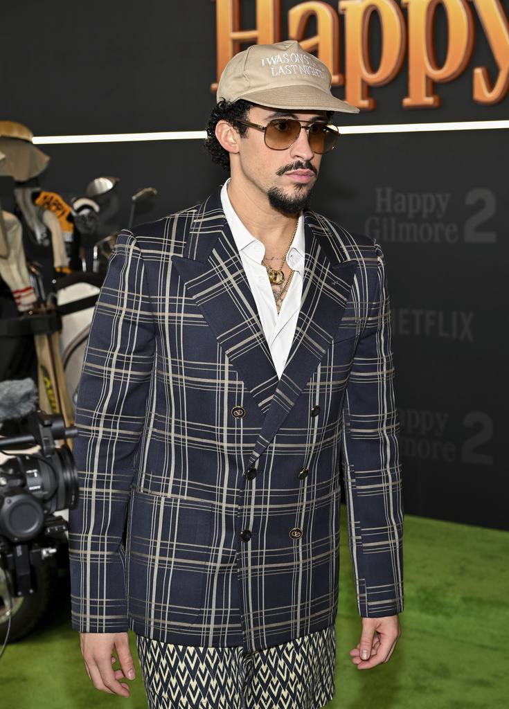 Benito Antonio Martinez Ocasio (aka Bad Bunny) attends the premiere of Netflix's "Happy Gilmore 2" at Jazz at Lincoln Center on Monday, July 21, 2025, in New York. (Photo by Evan Agostini/Invision/AP)